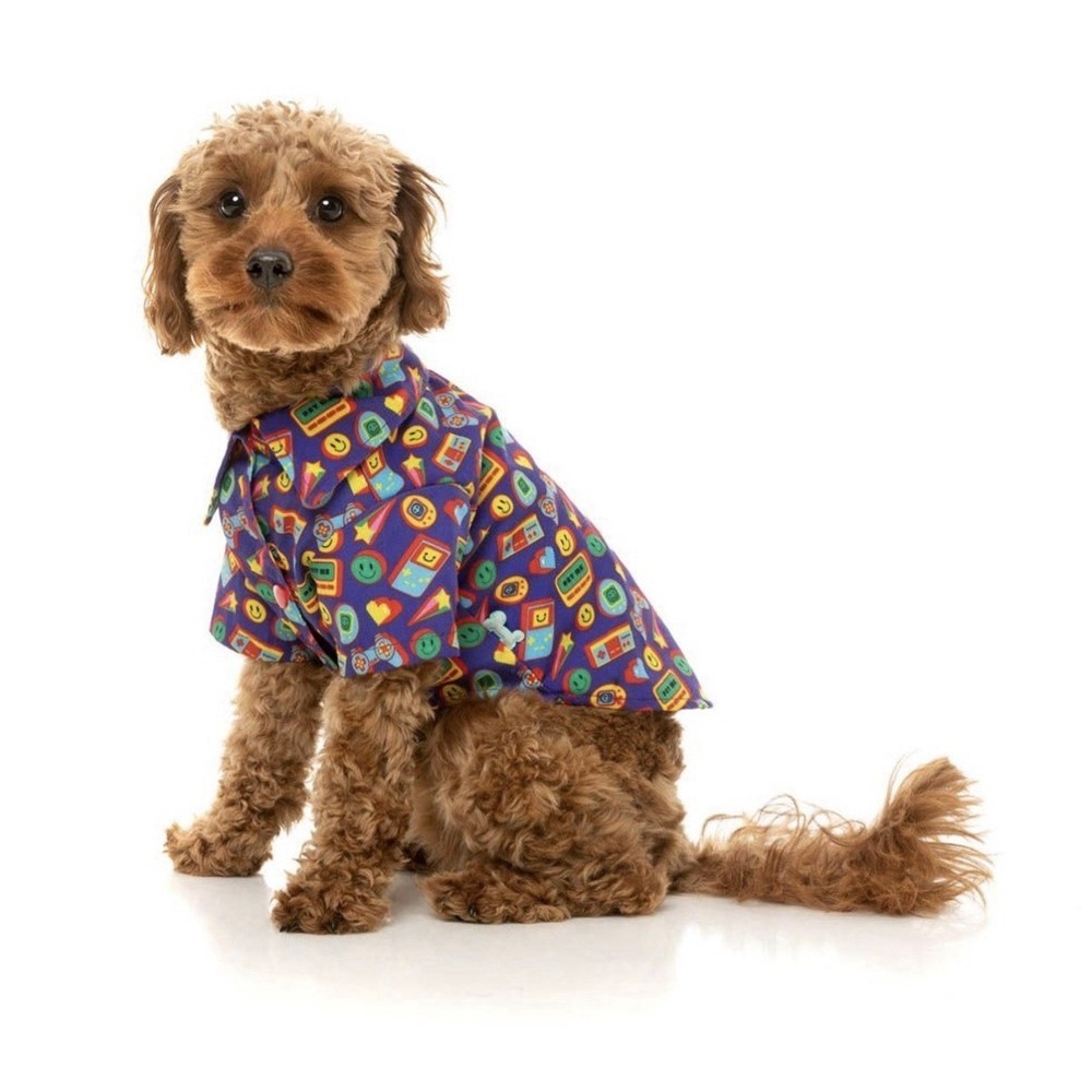 New FuzzYard Size 4 Pet Dog Apparel Highscore Button-UP Dog Shirt Smiley Faces‎